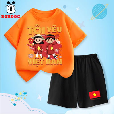 Bộ thể thao trẻ em BOBDOG quần áo mùa hè cho bé vải cotton mềm mát TÔI YÊU VIỆT NAM CD-KS235-KS44
