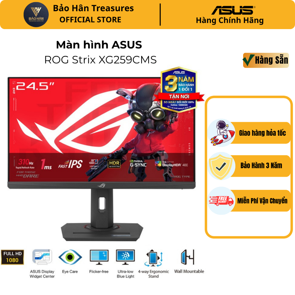 Màn hình ASUS ROG Strix XG259CMS 25" Fast IPS 310Hz 1ms G-Sync - Hàng Chính Hãng