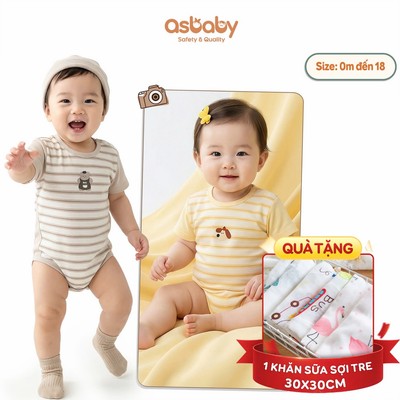 Body chip sơ sinh Asbaby, bộ body chip sọc chất liệu poly lạnh 4 chiều, mềm mại, thoáng mát, Newborn -12 tháng