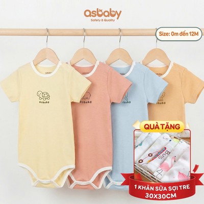 Body chip sơ sinh Asbaby, body cộc tay chất liệu  petitcotton rayon , mềm mại, thoáng mát, Newborn -12 tháng