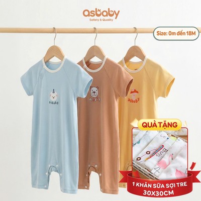 Body sơ sinh  Asbaby, bộ body cộc tay chất vải petit cotton rayon mềm mại, thoáng mát,Newborn -18 tháng