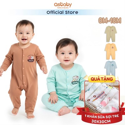 Body dài sơ sinh asbaby, Bodysuit dài tay cho bé vải petit cotton rayon mềm mại, thoáng mát,Newborn -18 tháng