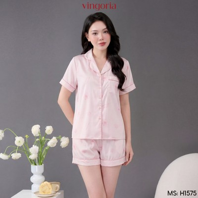 Bộ đồ ngủ nữ Pijama lụa VINGO/VINGORIA tay cộc xuân hè Iris H1575