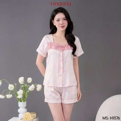 Bộ đồ ngủ nữ Pijama lụa VINGO/VINGORIA tay cộc xuân hè Olea H1576