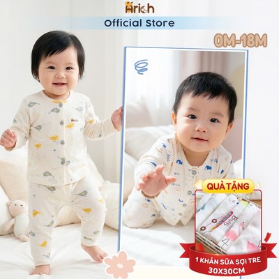 Bộ dài sơ sinh Arich ,Bộ dài thẳng in họa tiết sơ sinh Arich, petit vải sợi tre mềm, mịn, mát  size sơ sinh đến 18 tháng