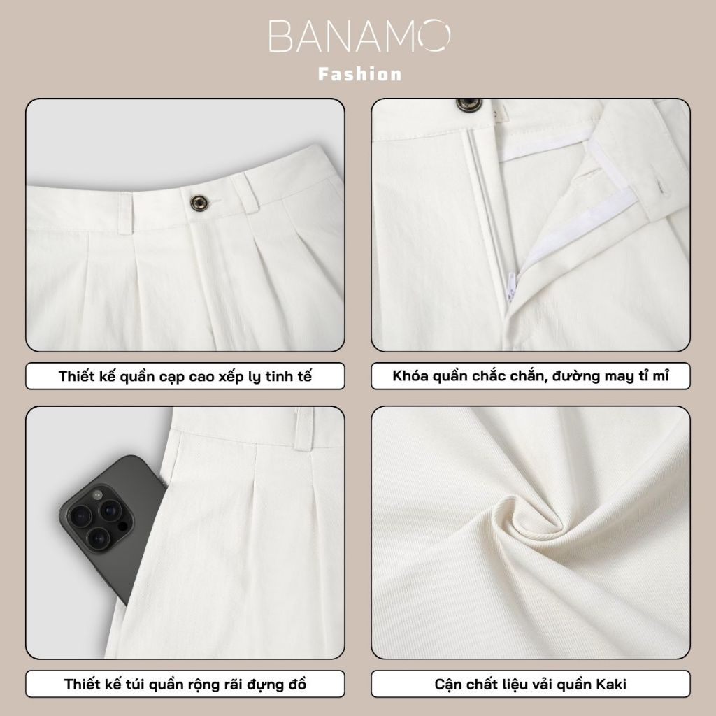 Quần short kaki nữ BIGSIZE Banamo Fashion quần cạp cao xếp ly form rộng trẻ trung năng động phong cách Hàn Quốc 680 | BigBuy360 - bigbuy360.vn
