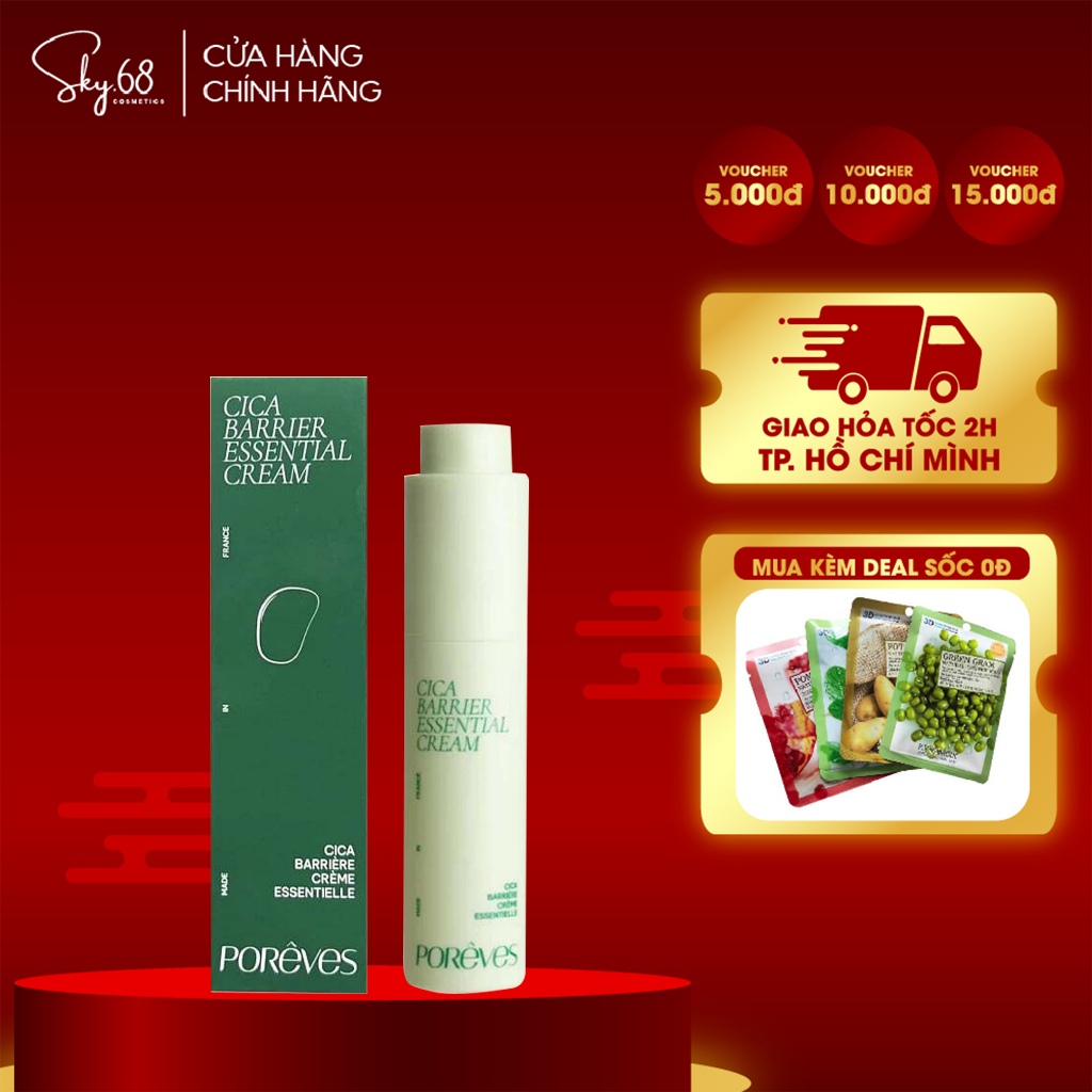 [BAO BÌ CŨ SALE] Kem dưỡng Poreves Cica Barrier Essential Cream 50ml