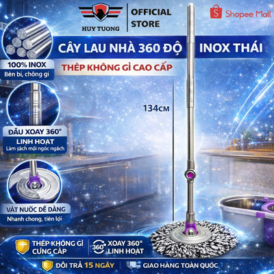 Cây lau nhà 360 tay gạt G7 inox cao cấp Thái Lan mâm inox kèm bông lau nhà.