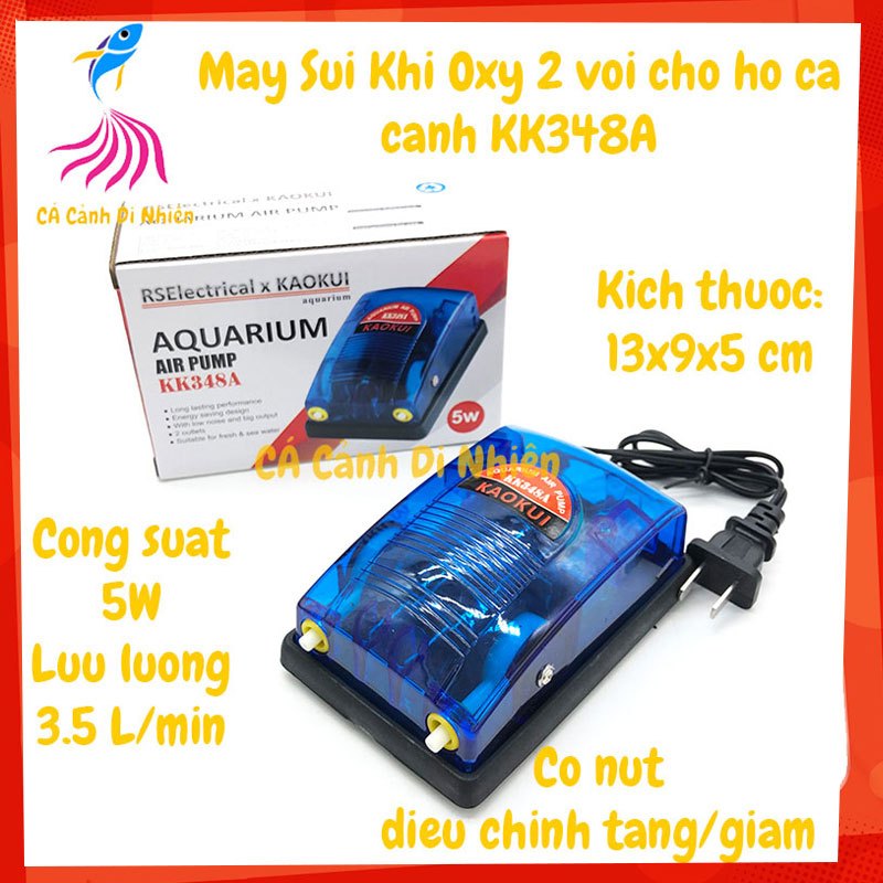 Máy sục sủi khí oxy 2 vòi 5W KAOKUI KK348A cho hồ bể cá cảnh kk 348a