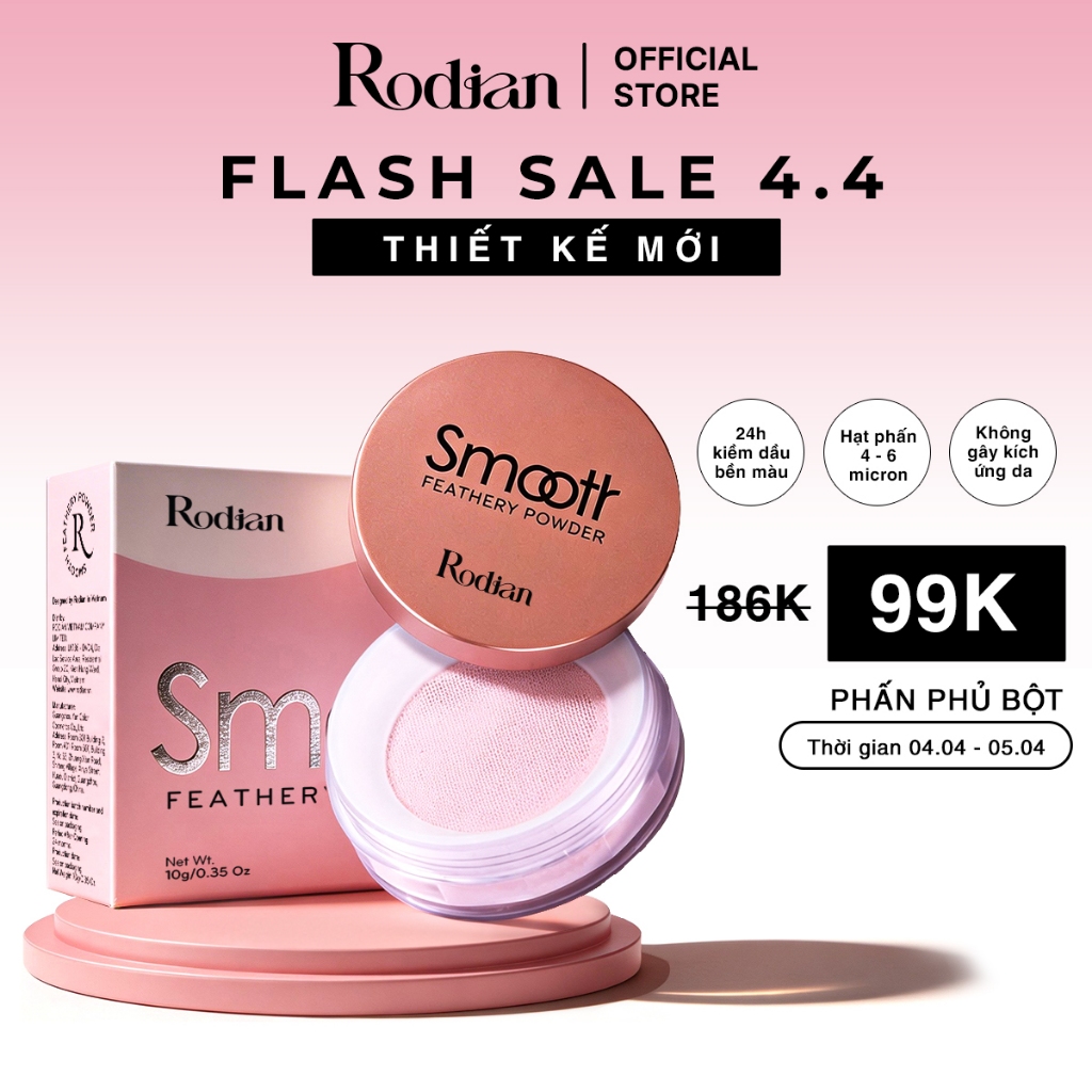 Phấn Phủ Kiềm Dầu Rodian Smooth Feathery Powder Chống Nước Và Che Phủ Bóng Dầu Cho Mặt 10g