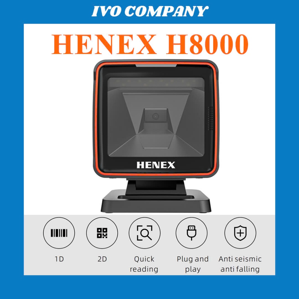 Máy Quét Mã Vạch HENEX 2D Desktop Barcode Scanner H8000 Có Kèm Đế