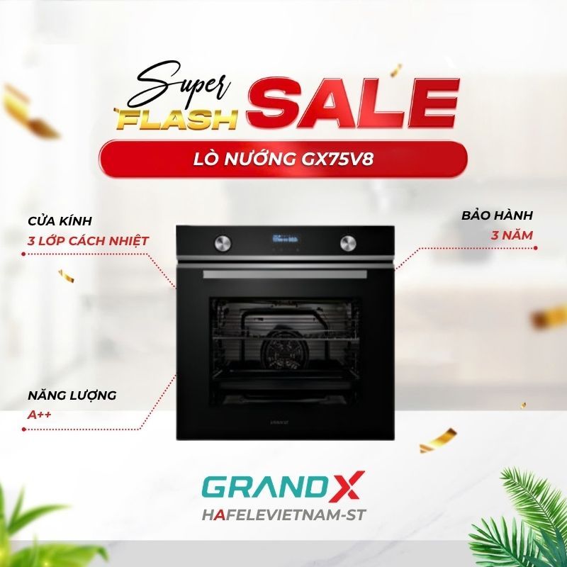 Lò nướng âm tủ GrandX GX75V8 - Cửa Kính 3 Lớp, An Toàn Tuyệt Đối