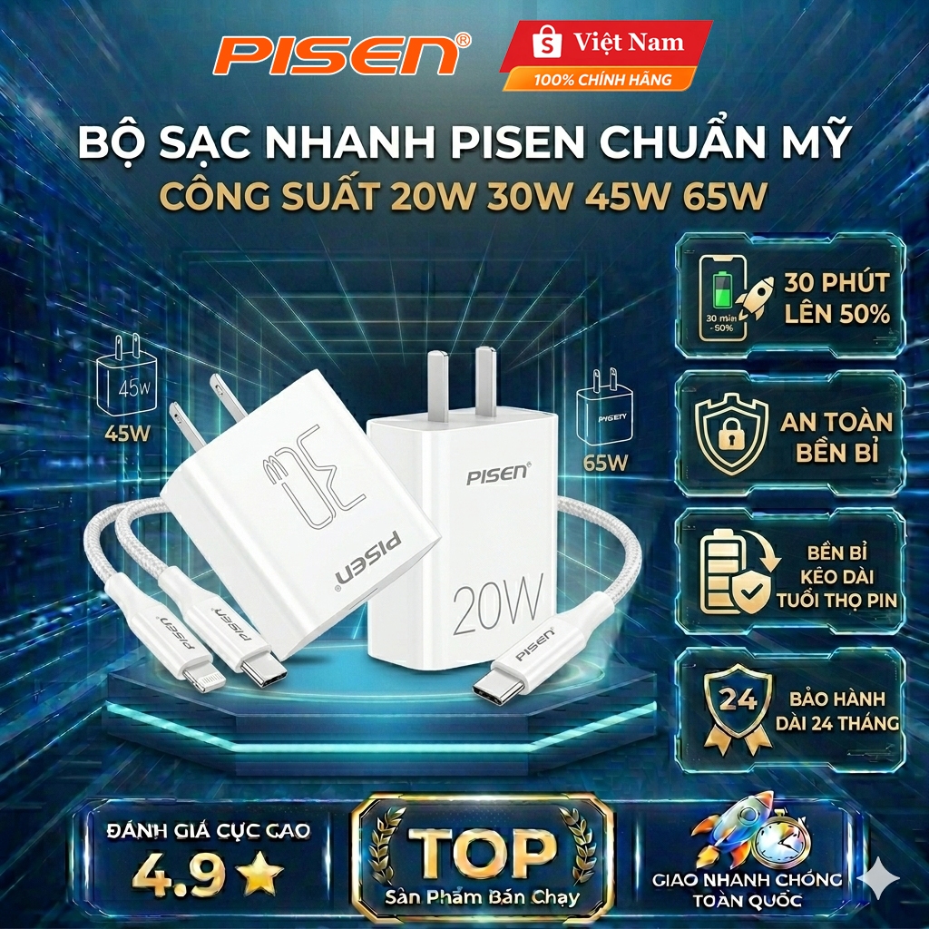 [Hỏa tốc] Bộ Sạc Nhanh Pisen Quick 20W 30W 65W -  Pisen Việt Nam Bảo Hành 24 Tháng