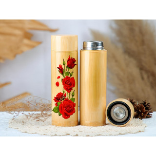 Bình Giữ Nhiệt Vỏ tre in thư pháp