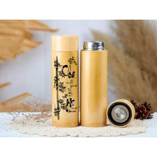 Bình Giữ Nhiệt Vỏ tre in thư pháp