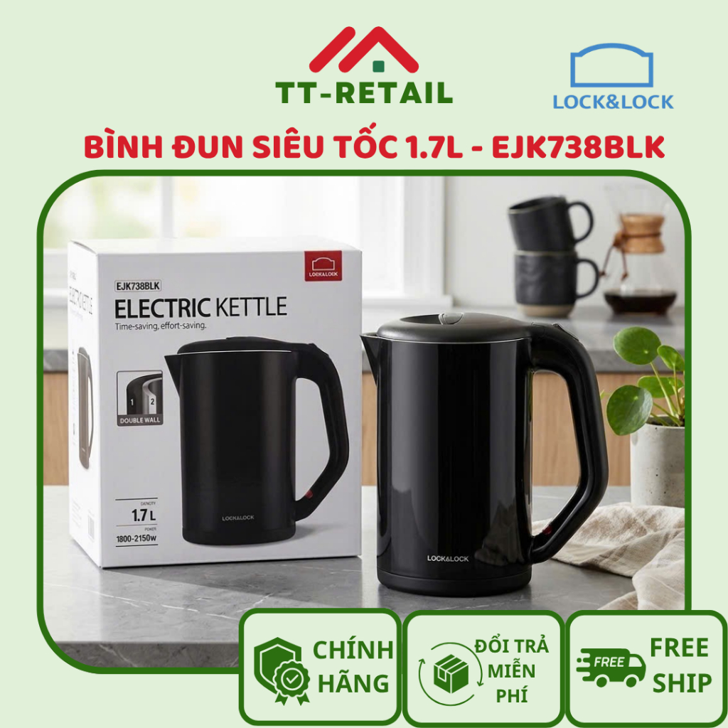 Bình Đun Siêu Tốc Lock&Lock (1.7L) màu đen EJK738BLK – Chính Hãng