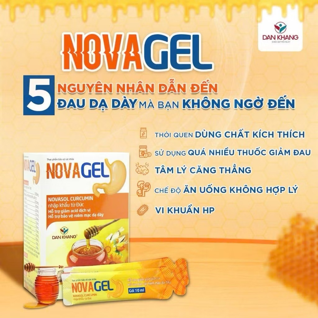Gói uống dung dịch nghệ mật ong giảm đau dạ dày giảm trào ngược dạ dày Novagel Dân Khang