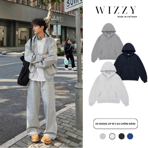 Áo Hoodie Zip Nam Nữ WIZZY Nỉ 2 Da Chống Nắng 2 Lớp Form Rộng Double Zipper Cao Cấp