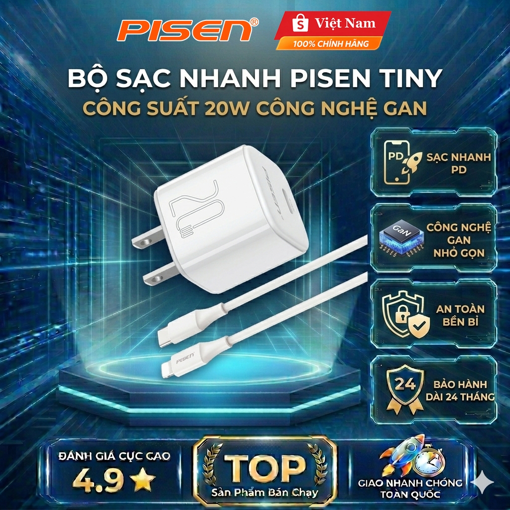 Bộ Sạc Nhanh 20W Siêu Nhỏ Gọn Pisen Quick Mr White Tiny - Pisen Việt Nam Bảo Hành 24 Tháng