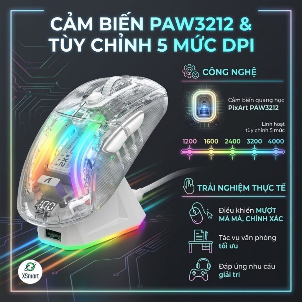 Chuột Không Dây Bluetooth Gaming Attack Shark X2 SUPER VIP NEW LED RGB 10 Chế Độ LED | BigBuy360 - bigbuy360.vn