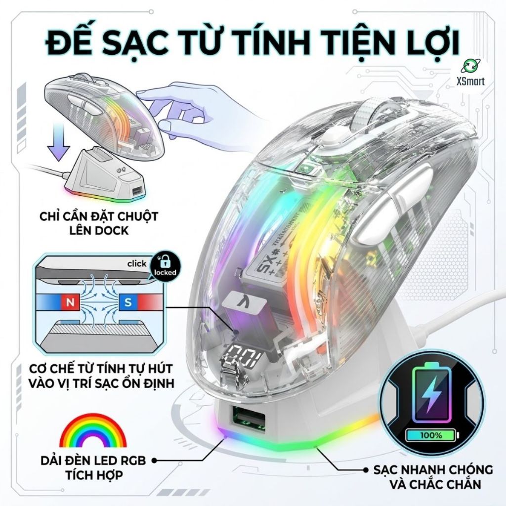 Chuột Không Dây Bluetooth Gaming Attack Shark X2 SUPER VIP NEW LED RGB 10 Chế Độ LED | BigBuy360 - bigbuy360.vn