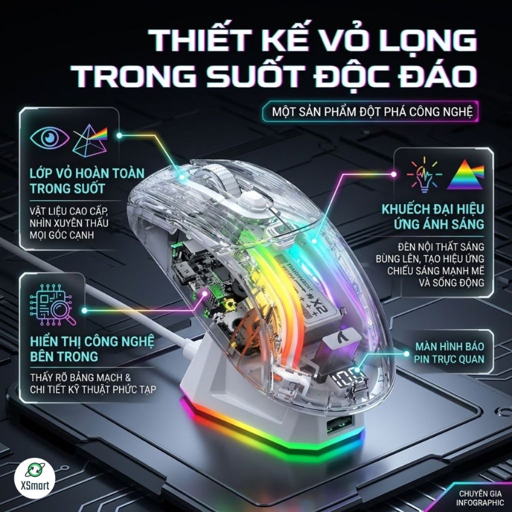 Chuột Không Dây Bluetooth Gaming Attack Shark X2 SUPER VIP NEW LED RGB 10 Chế Độ LED | BigBuy360 - bigbuy360.vn