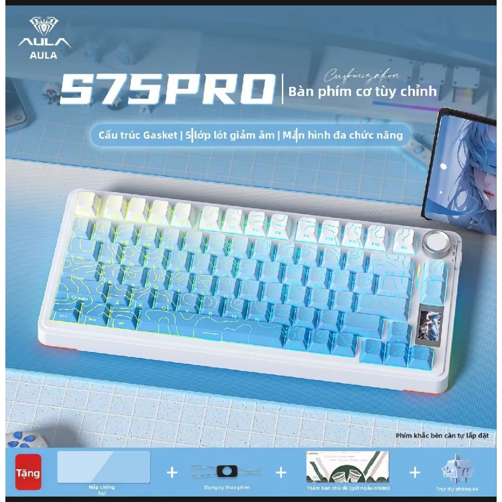 (hỏa tốc Hà Nội)bàn phím cơ không dây aula s75 pro 3 mode new | BigBuy360 - bigbuy360.vn