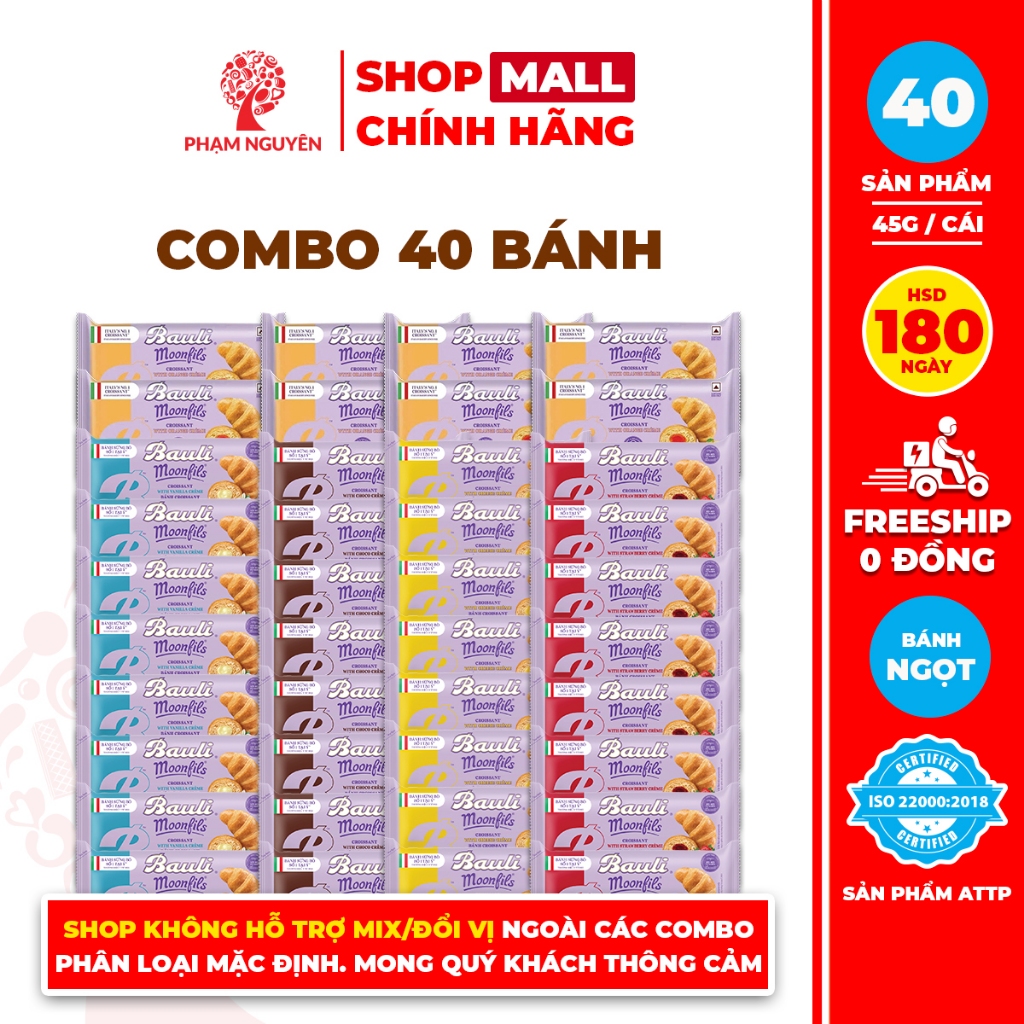 [BÁNH KẸO SỈ] Combo 40 Bánh Sừng Bò Bauli Moonfils Phạm Nguyên 45g | Bánh ăn sáng | Bánh sừng trâu