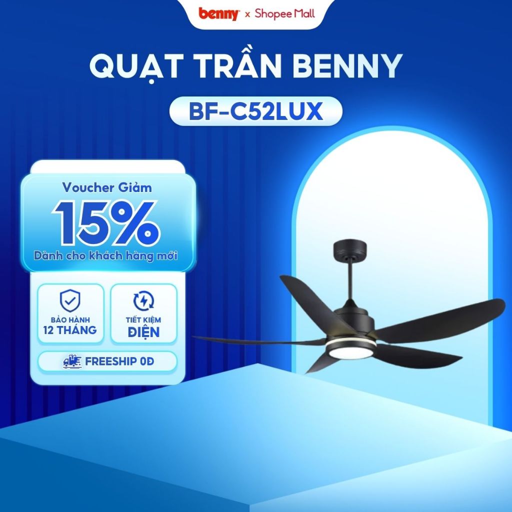 Quạt trần Benny BF-C52LUX,  Quạt trần Thái Lan, thiết kế Sang Trọng, LED, điều khiển từ xa