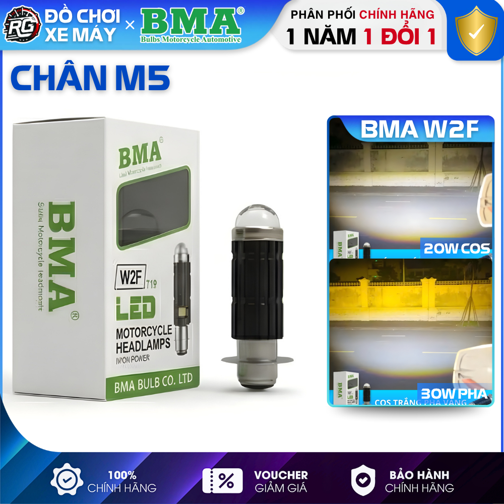 Bóng Đèn LED Xe Máy BMA W2F Chân M5 30W – Nhỏ Gọn, Ánh Sáng Ổn Định, Lắp Dream, Wave Nhỏ, Ex2009...