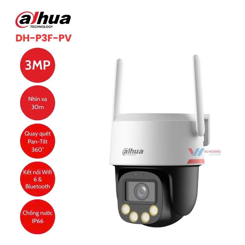 Camera Wifi 3MP/8MP WizColor PT Dahua DH-P3F/P8F-PV, AI Auto-Tracking,đàm thoại 2 chiều,Quay quét Pa