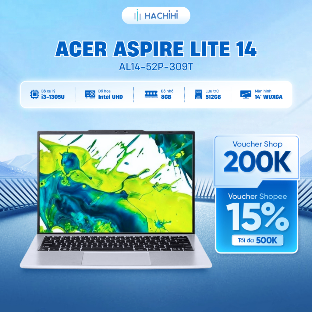 Laptop Acer Aspire Lite 14 AL14-52P-309T (i3-1305U | 8GB | 512GB | Intel UHD | 14' FHD+ | Win 11 | B