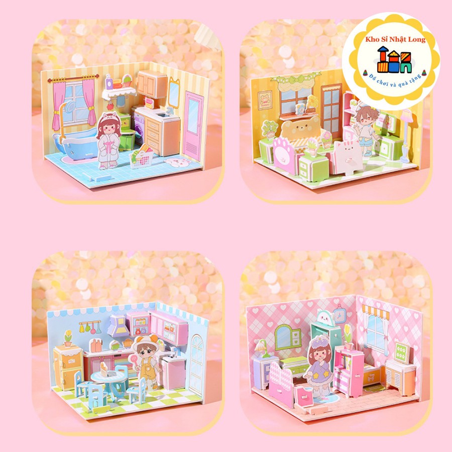 Bộ Mô Hình Nhà Lắp Ghép 3D Bằng Xốp Cho Bé, Đồ Chơi Sáng Tạo DIY Nội Thất