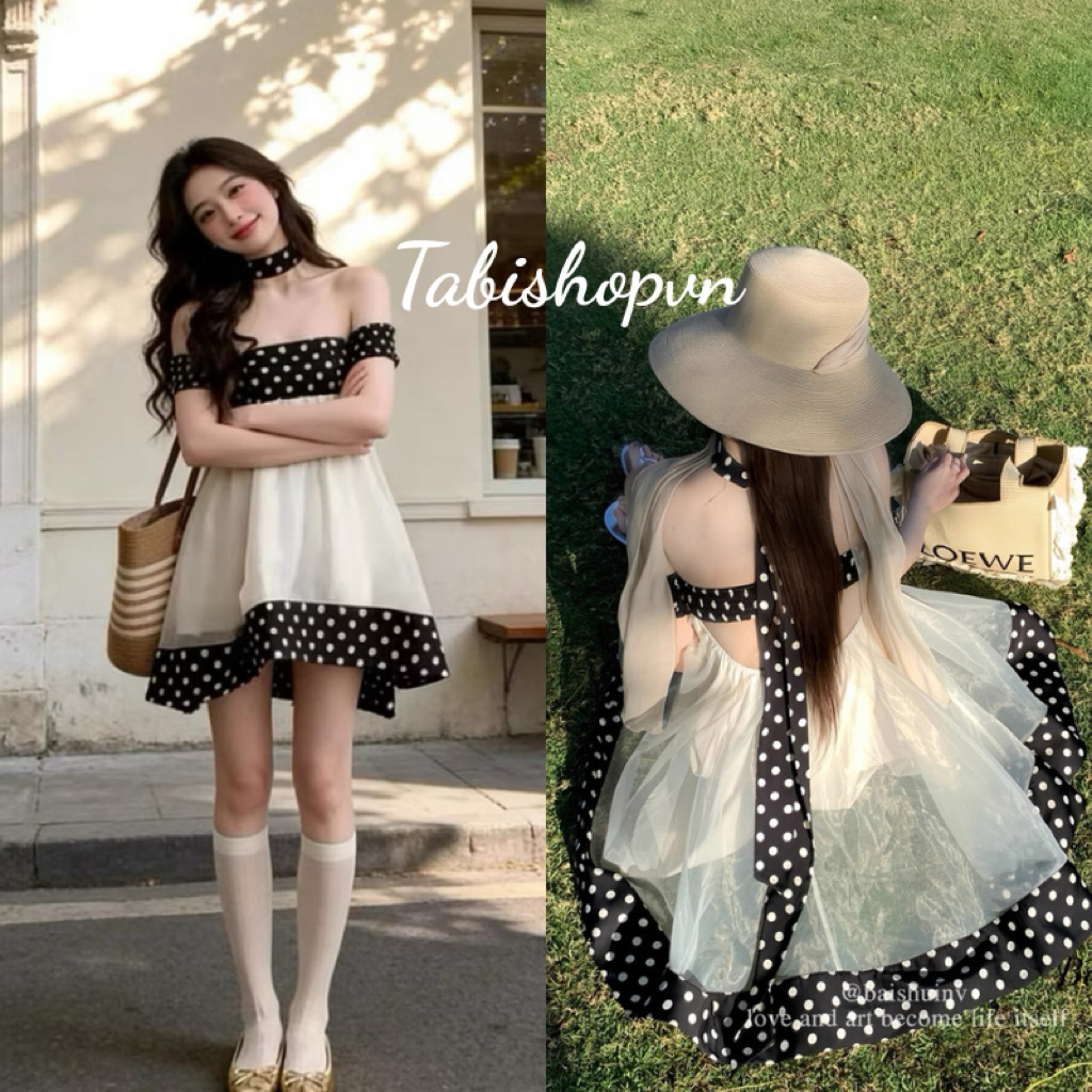 Đầm babydoll cúp ngực viền chấm bi TABISHOP Váy nữ form xuông dễ thương mặc hè đi chơi đi biển(304) | BigBuy360 - bigbuy360.vn