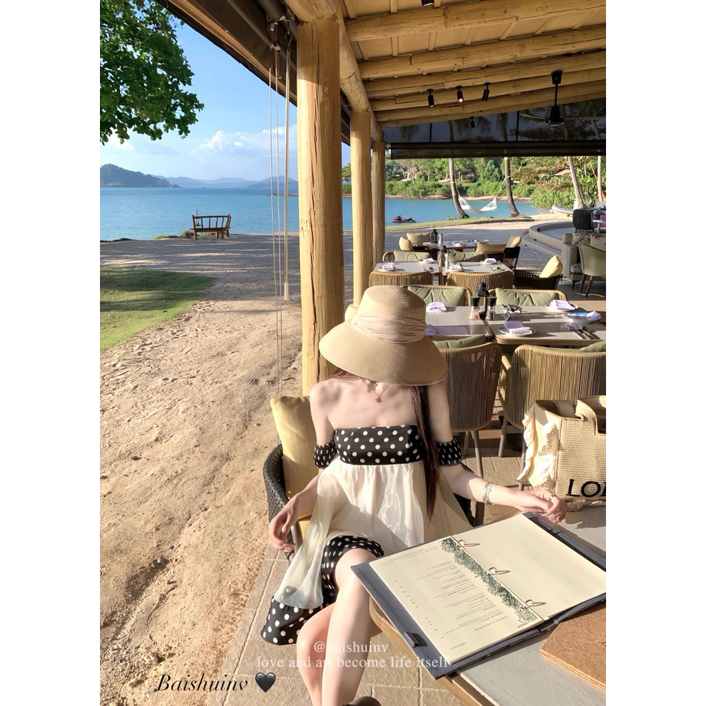 Đầm babydoll cúp ngực viền chấm bi TABISHOP Váy nữ form xuông dễ thương mặc hè đi chơi đi biển(304) | BigBuy360 - bigbuy360.vn