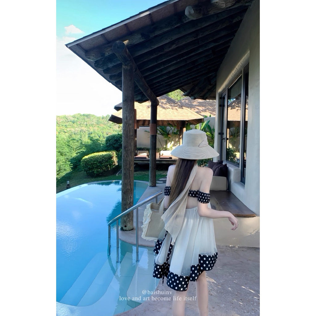Đầm babydoll cúp ngực viền chấm bi TABISHOP Váy nữ form xuông dễ thương mặc hè đi chơi đi biển(304) | BigBuy360 - bigbuy360.vn