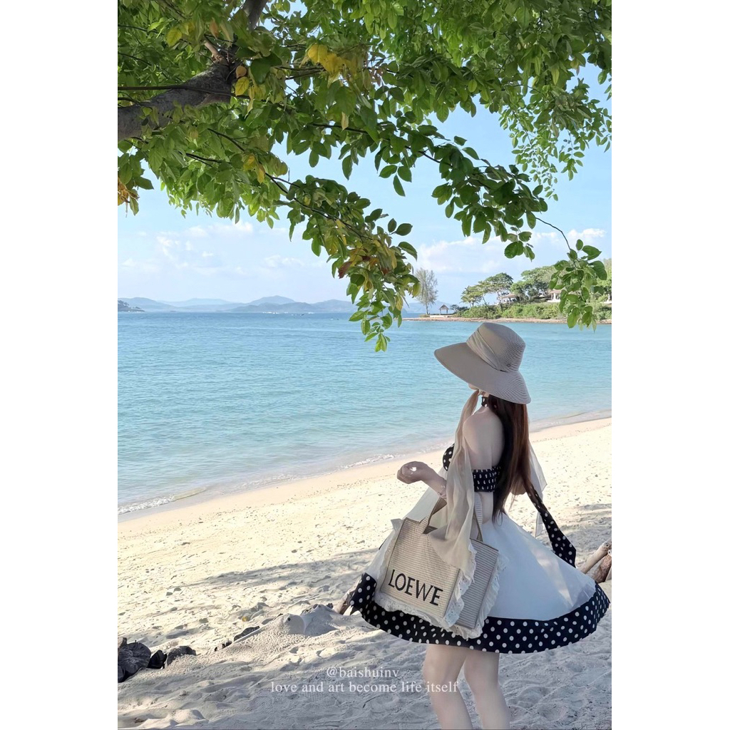 Đầm babydoll cúp ngực viền chấm bi TABISHOP Váy nữ form xuông dễ thương mặc hè đi chơi đi biển(304) | BigBuy360 - bigbuy360.vn