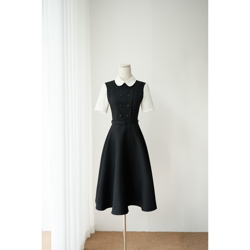 Majori Dress - Váy cổ bèo phối tay trắng dáng dài Bynoir Studio