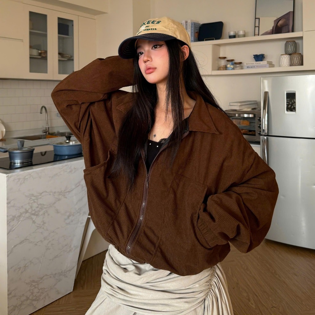 YC1996 - Áo Khoác Nhung Tăm Lót Dù Zip Kéo Basic Đơn Giản Local Brand Unisex