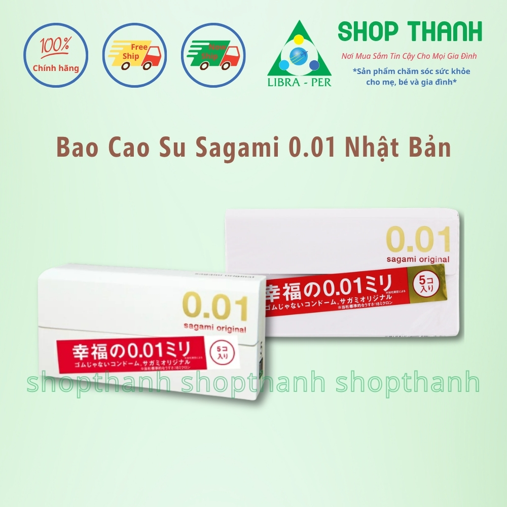 Bao cao su Sagami 0.01 Nhật Bản Hộp 5 Cái Chính Hãng Siêu Mỏng Polyurethane Không Dị Ứng