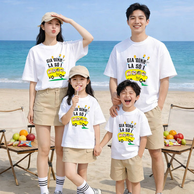 Áo phông gia đình 3,4,5 người in chữ Gia đình là số 1 chất liệu thun cotton size 15-75kg Loza GĐ3140
