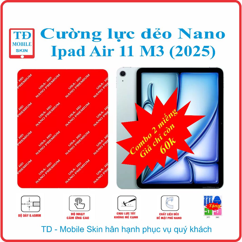 Cường lực dẻo bảo vệ màn hình máy tính bảng Appe Ipad Air 11 M3 (2025)