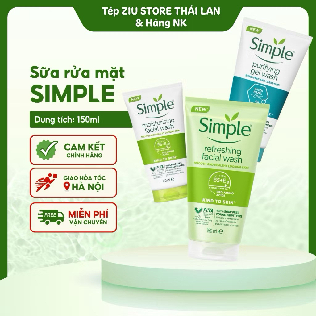 Sữa Rửa Mặt Simple dành cho mọi loại da - SỮA RỬA MẶT SIMPLE đủ 3 màu tuýp 150ml