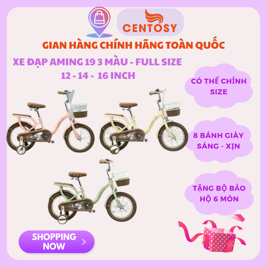 Xe Đạp Xaming 19 ,Xe Đạp Trẻ Em Có Giỏ Chính Hãng Xaming Có Chân Chống Có Bánh Phụ 3 Màu Hồng/Xanh/V