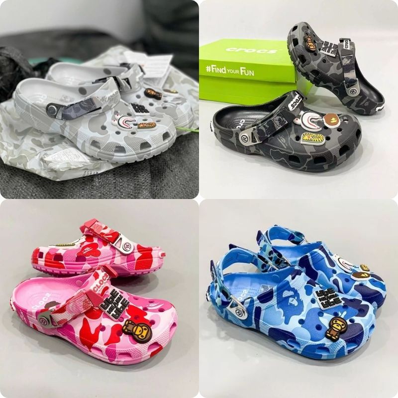 Dép Sục Crocs Camo Bape Đủ Màu, Dép Mcqueen Ô Tô Đỏ Hàng Cao Cấp Full Stick, Hộp Full size nam nữ.
