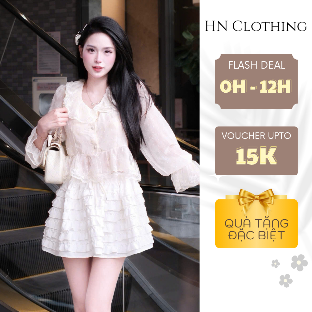 Set áo kiểu tay dài phối chân váy tầng ngắn nữ tiểu thư nhẹ nhàng xinh xắn HN Clothing S160