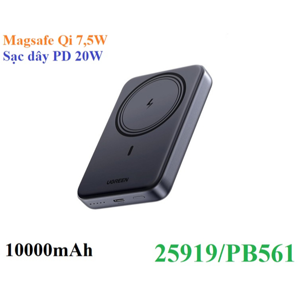 Pin sạc dự phòng không dây 10000mAh PD20W Magsafe Qi 7,5W Ugreen 25919/PB561 cao cấp
