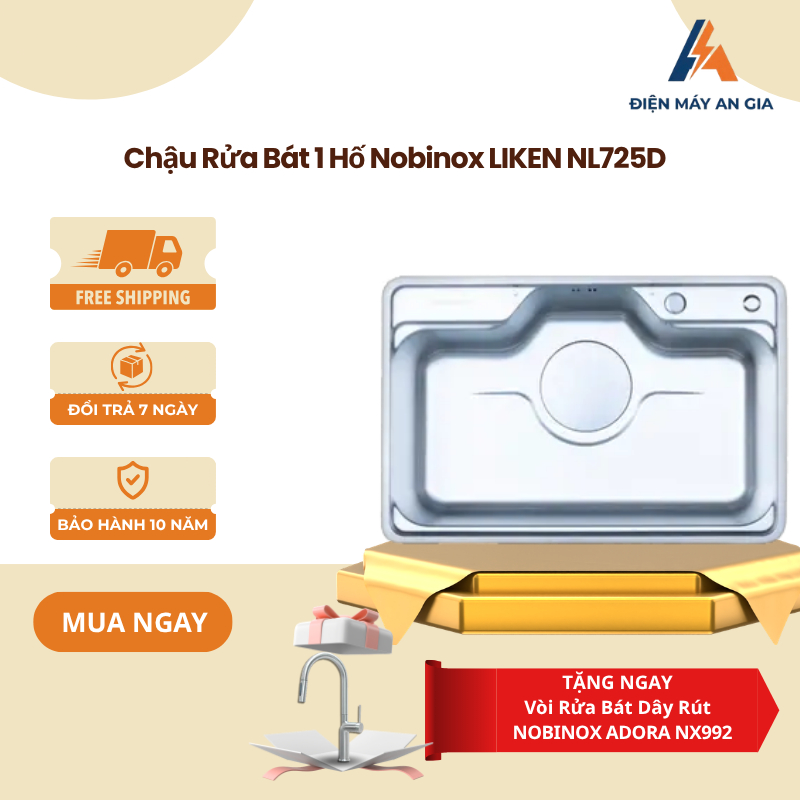 Chậu Rửa Bát Nobinox LIKEN NL725D - Độ Dày 1.2mm - Bề Mặt Vân Siêu Mịn Chống Xước - PEB