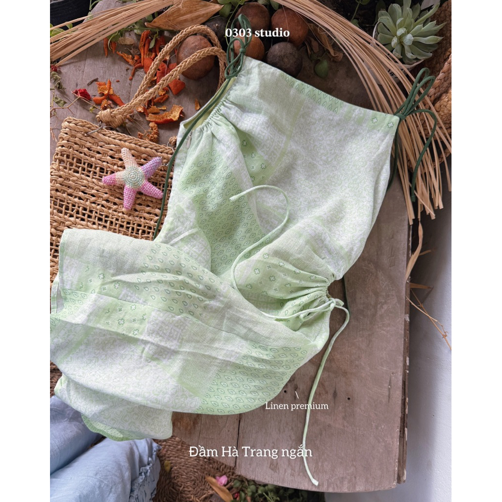 | 0303 studio | đầm dây dáng ôm linen - dòng Hà Trang
