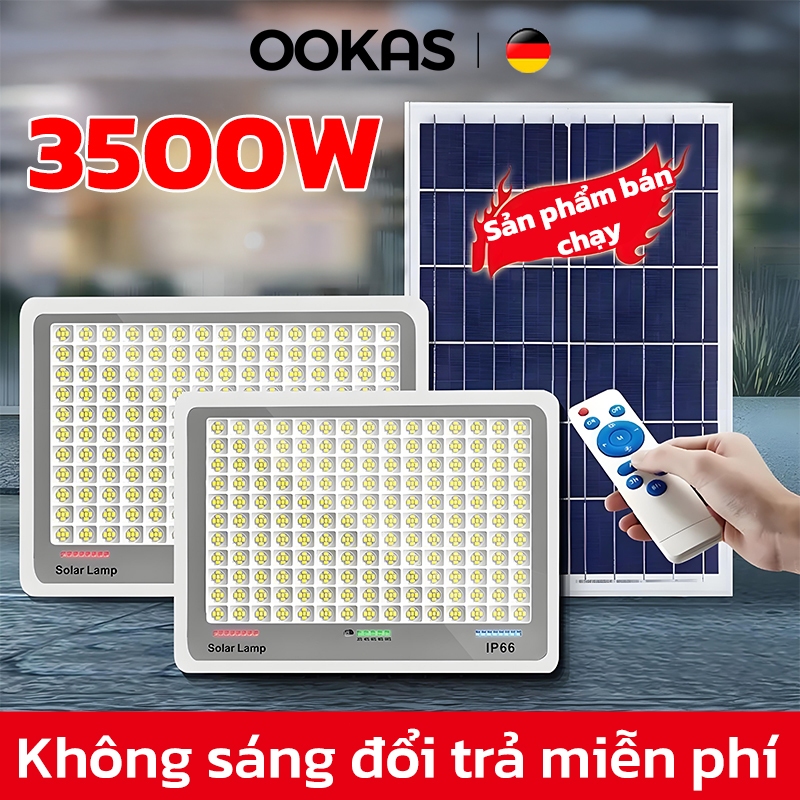 OOKAS Đèn năng lượng mặt trời 3500W,Chống nước led năng lượng mặt trời Pin dung lượng cao